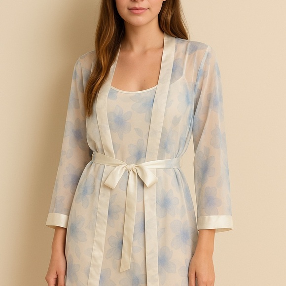 Set! Vintage Valerie Stevens Floral Robe & Slip Lingerie Set – Size M - Picture 1 of 12